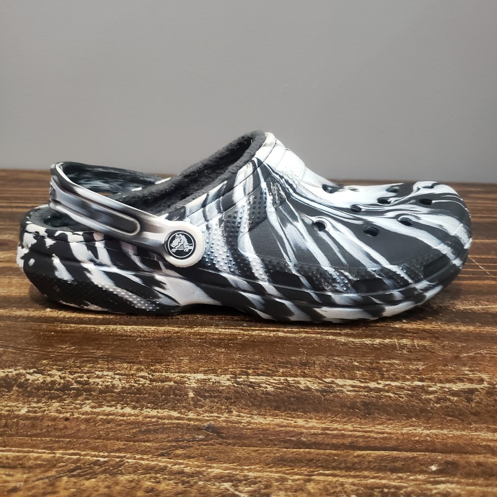 Crocs Classic Lined Clog Black White Marble Tie Dye Men's Size 8